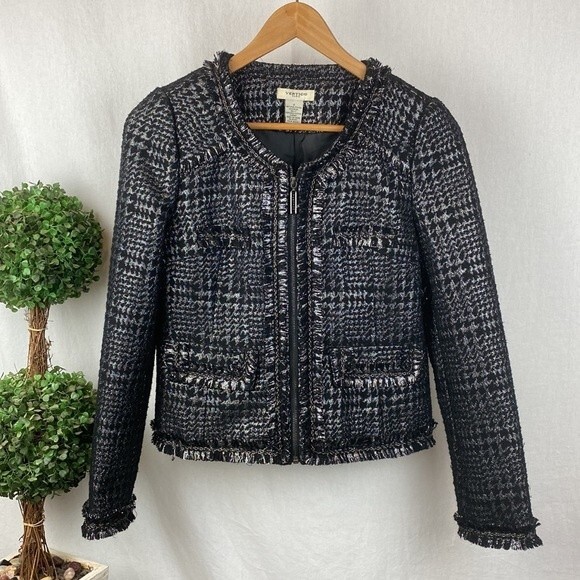 Vertigo Black & Gray Woven Collarless Blazer Jacket S - Picture 2 of 11